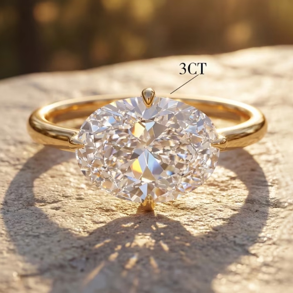 18k Gold Finish Solitaire Moissanite Ring - 3CT